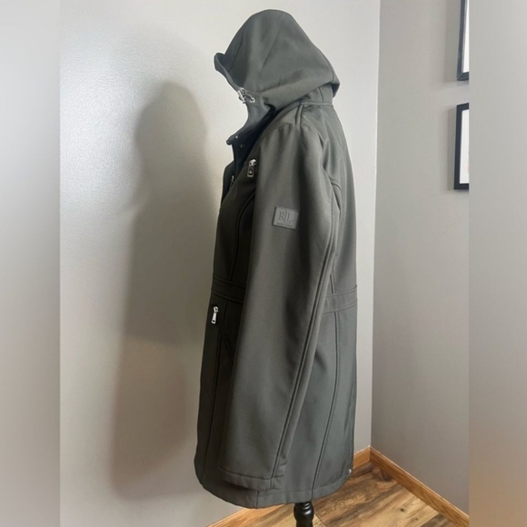 Lauren Ralph Lauren black label soft shell hooded green coat size medium  preppy - Picture 10 of 12